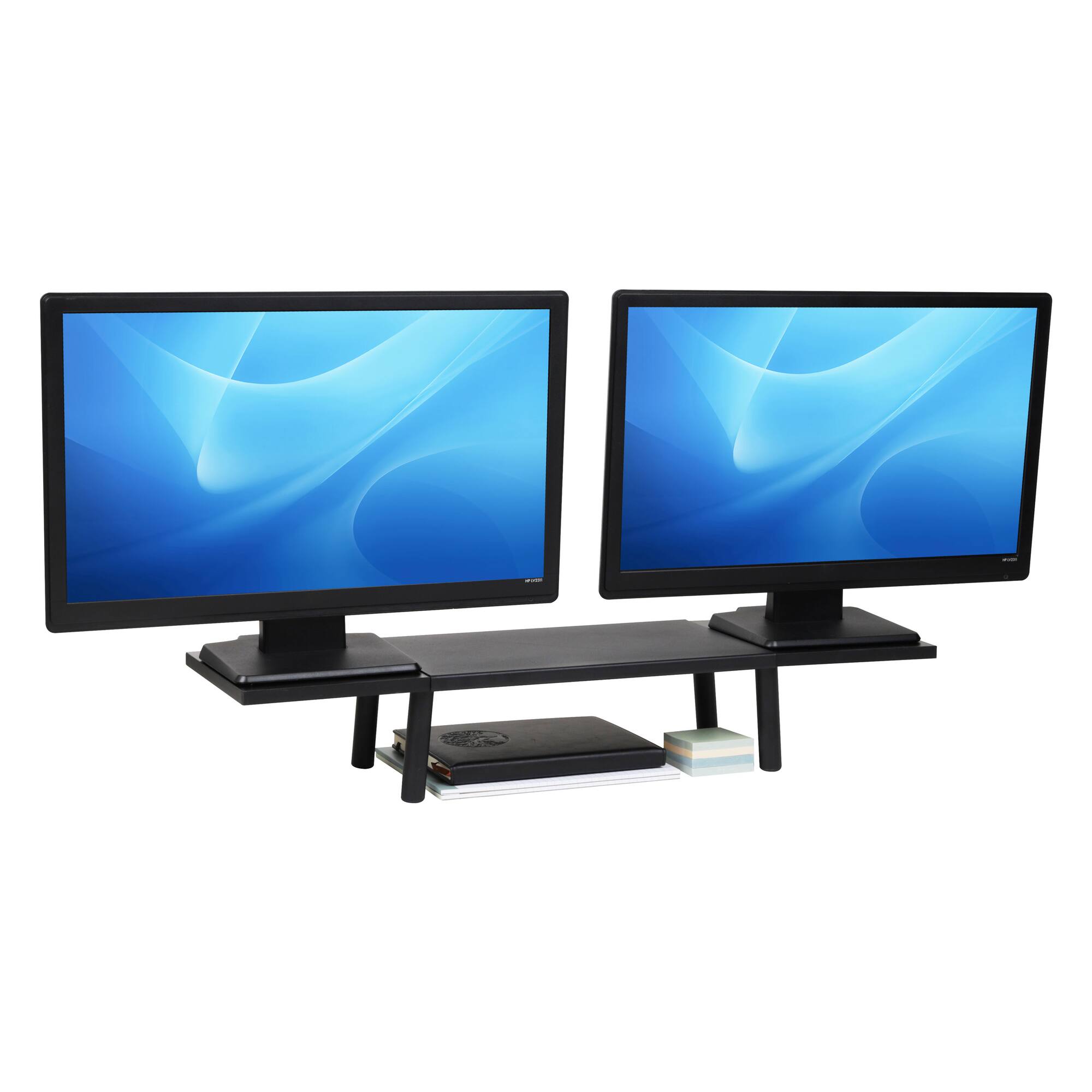 Mind Reader Extendable Monitor Stand, Adjustable Desktop Riser for Dual Monitors, Printers, Laptops, TV, 31.5–40 Inch Width, 88 lb Capacity, Metal and MDF Wood, Black